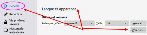 Polices et couleurs pour Thunderbird